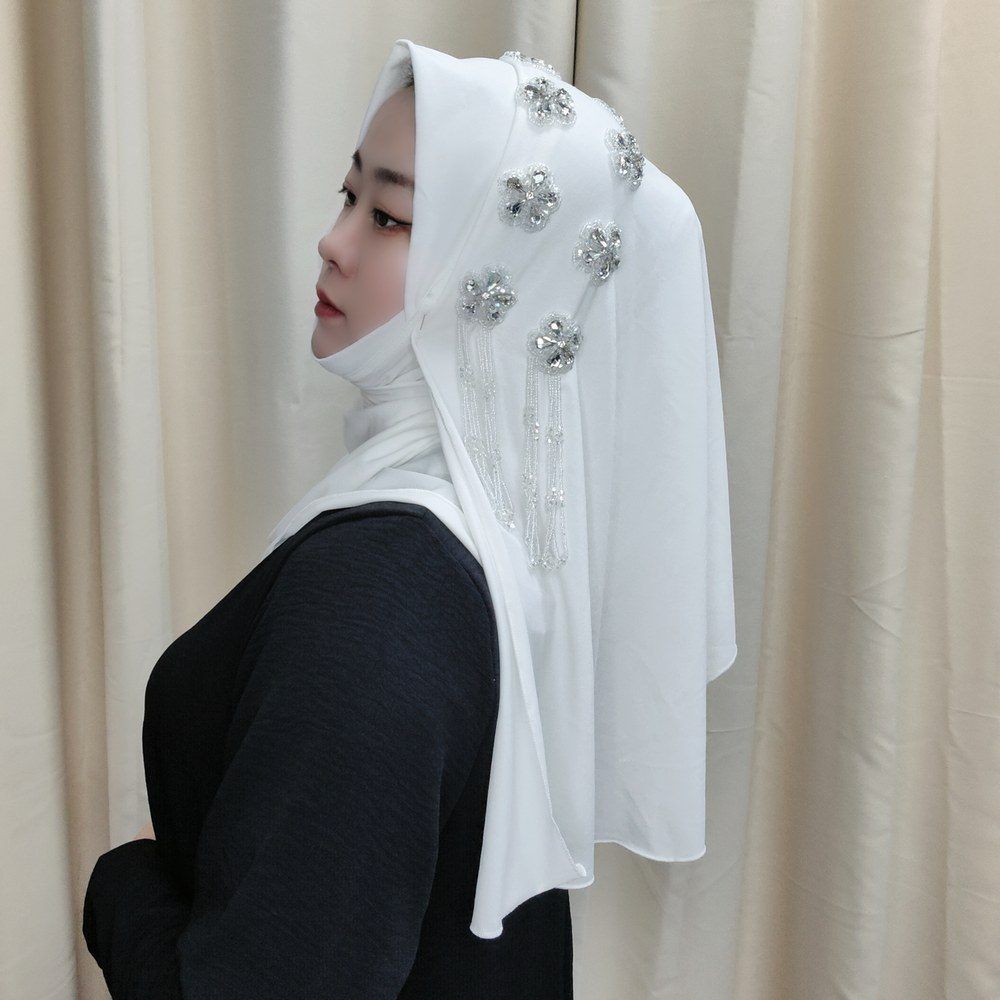 White Crystal Flower Tassel Wrap