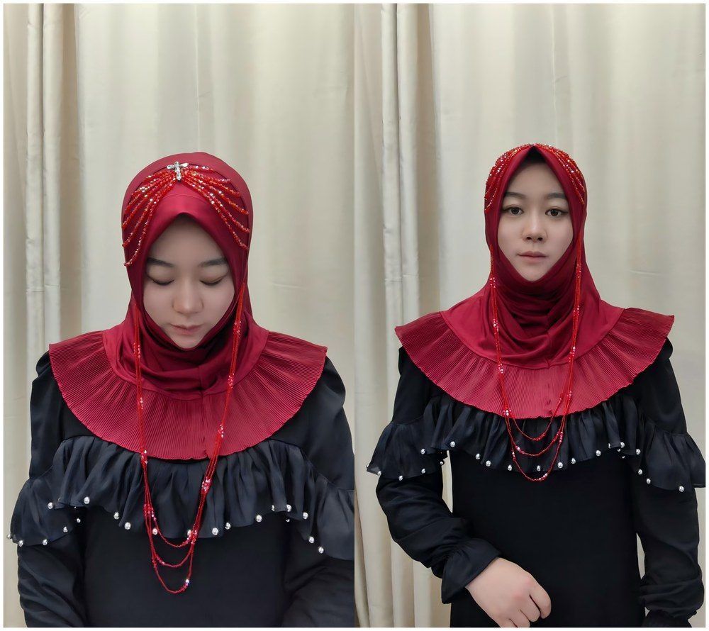 Red Pleated Beaded Wrap